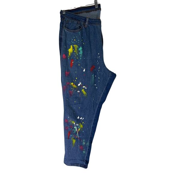 NY & Company Dream Curvy Boyfriend Paint Splatter Medium Blue Jeans Pants 20 - Picture 5 of 12